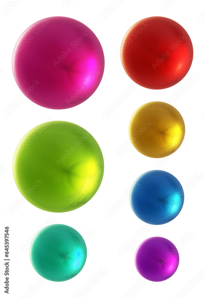 Poster set of round shape sphere ball or button in 3d rendering isolated on transparent background for deco