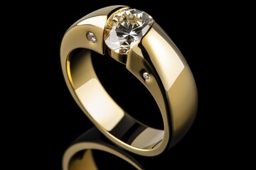 designer golden ring jewel photography wit shiny crystal stone generative ai