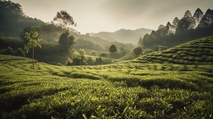 herbal and healthy green tea field scenery a natural beauty generative ai
