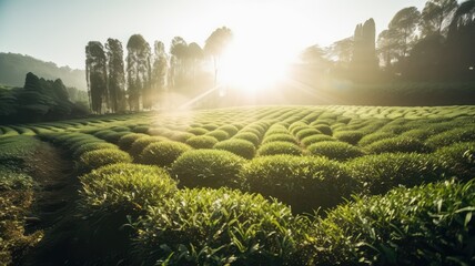 organic tea leaves farmland scenery for herbal planation generative ai