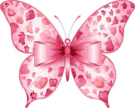 Watercolor Butterfly, Breast Cancer Awareness Clipart Illustration, Created With Generative AI Technology