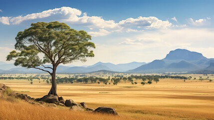 African savanna forest landscape scene at day time. Generative Ai