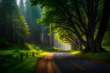 Obraz premium A Tranquil Morning Unfolding in the Heart of the Woods