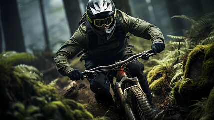 A bike riding in the forest, mountain rider, forest, dirty