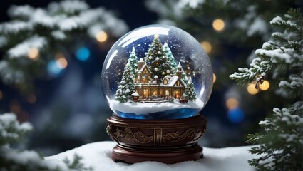 Fototapeta na wymiar christmas tree decorations in the circle glass