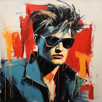 1980s style guy in an abstract painting
