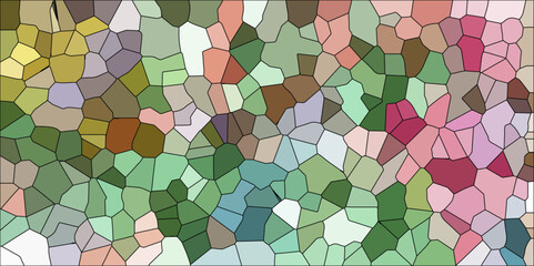 Multicolor Broken Stained Glass Background with White lines. Voronoi diagram background. Seamless pattern with 3d shapes vector Vintage Illustration background. Geometric Retro tiles pattern