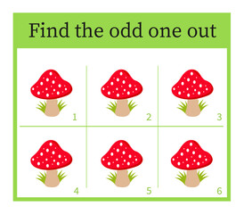 Game for kids. Task for development of attention and logic. Cartoon mushroom.