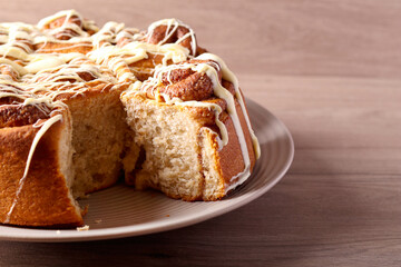Cinnamon rolls cake, with icing,