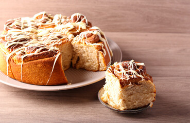 Cinnamon rolls cake, with icing,