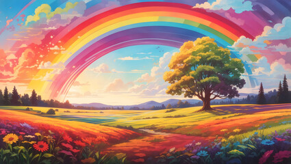 landscape with rainbow and sun 