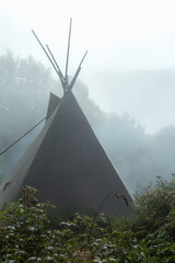 wigwam in the fog