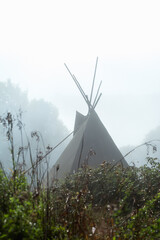 wigwam in the fog