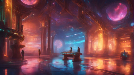 Inside view of a futuristic office building. Generative AI