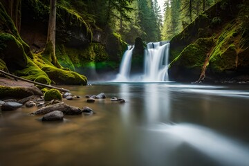 waterfall in the forest Generated Ai