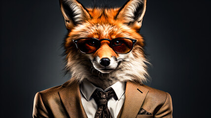 The Dapper Fox - Detailed portrait of a smart and intelligent fox wearing round glasses.
