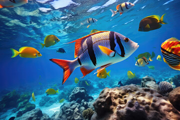 Fototapeta na wymiar Colorful trigger fish swimming in the water