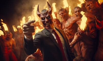 Devil wearing a business suit in Hel - obrazy, fototapety, plakaty