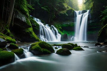 Obraz premium waterfall in the forest Generated Ai