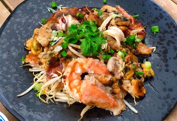 Pan fried Mussels popular Thai Street Food