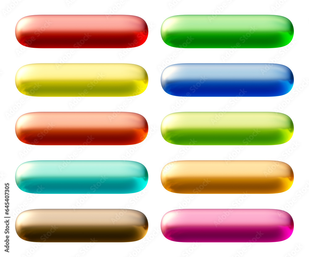 Poster set of round rectangle shape buttons in 3d rendering isolated on transparent background for text, in