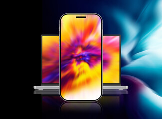 Mobile phone and laptop technology abstract background