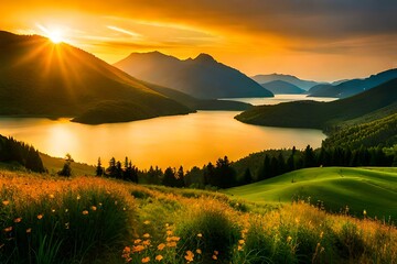 sunrise over the lake Generated Ai