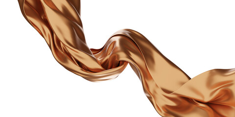 A floating bronze silk textile fabric background that exudes elegance and grace. 3d Render  - obrazy, fototapety, plakaty