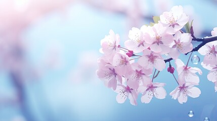  a branch of a cherry blossom with water droplets on it.  generative ai