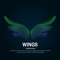 Fototapeta premium Vector logo wings color silhouette on a dark background. wings shape icon with creative simple line art structure. EPS 10