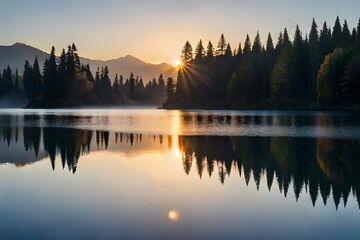 Fototapeta na wymiar sunrise on the lake Generated Ai