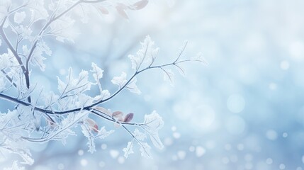  a branch with snow on it with a blurry background.  generative ai