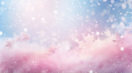 Obraz na płótnie Canvas a blurry photo of snow flakes on a blue and pink background. generative ai