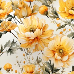 Marigold flowers on white in waterscolor style seamless pattern