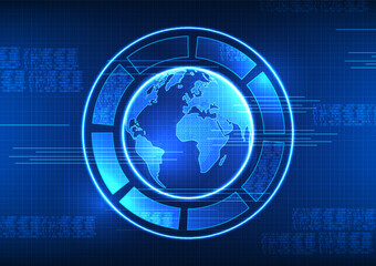 Fototapeta premium World technology surrounded by technology circle with number code Refers to technology that allows access to information. Communication and entertainment from around the world