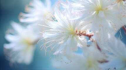  a close up of a white flower on a tree branch.  generative ai