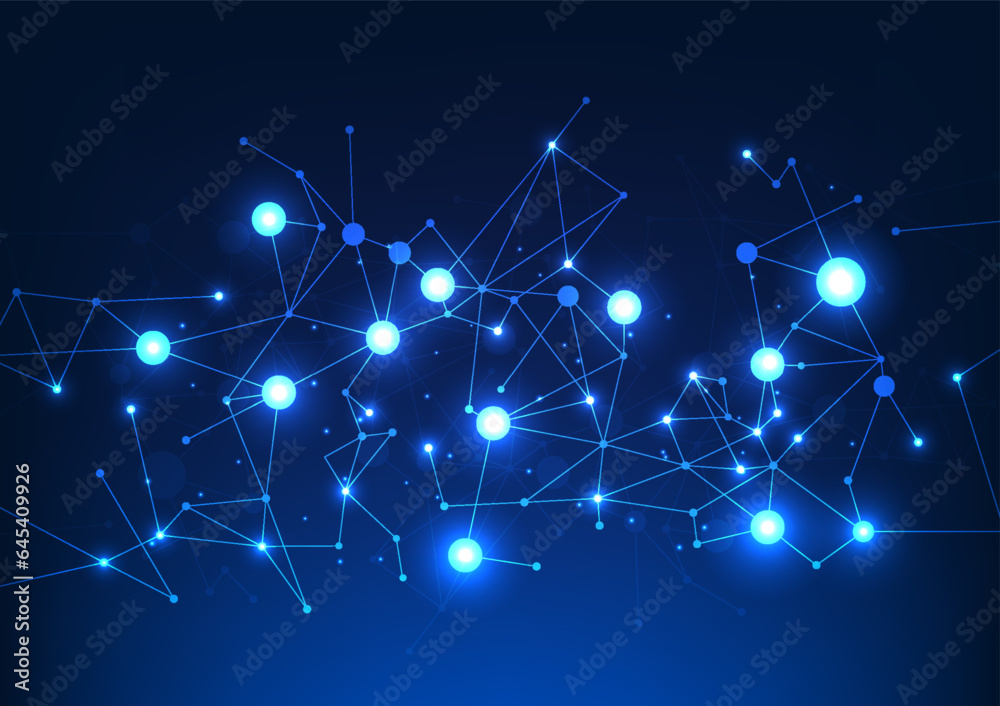 Poster big data technology lines overlaid and intertwined together with a glow represent the transmission o