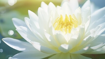  a white water lily with drops of water on it's petals.  generative ai