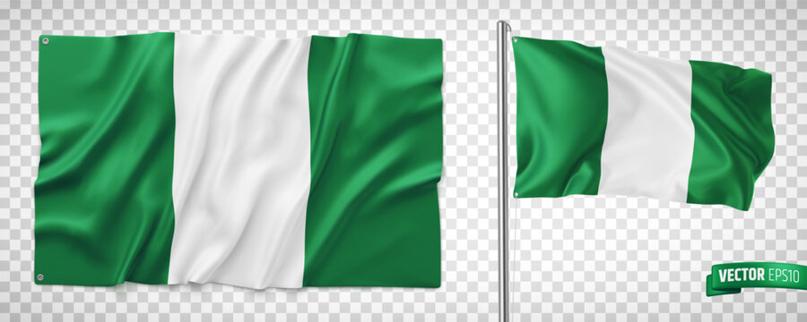 Vector realistic illustration of Nigerian flags on a transparent background.
