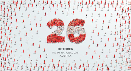 Happy National Day Austria. A large group of people form to create the number 26 as Austria celebrates its National Day on the 26th of October. Vector illustration.