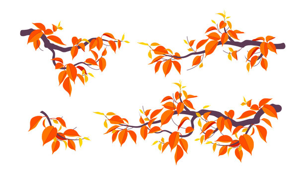 Simple Autumn Branches with Orange Leaves.