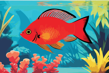 Vector tropical fish, algae, corals
and sea anemones on the seabed. 
The underwater world of the coral reef.
Aquarium.