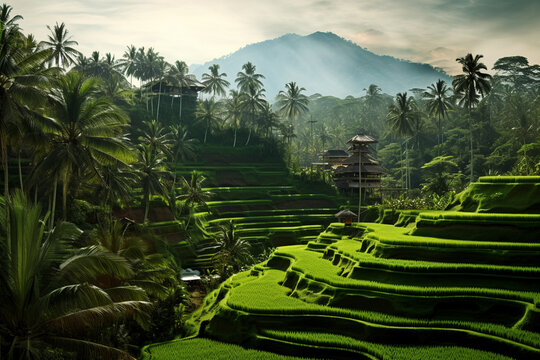 view of Bali's lush and expansive rice terraces, a serene and breathtaking natural landscape