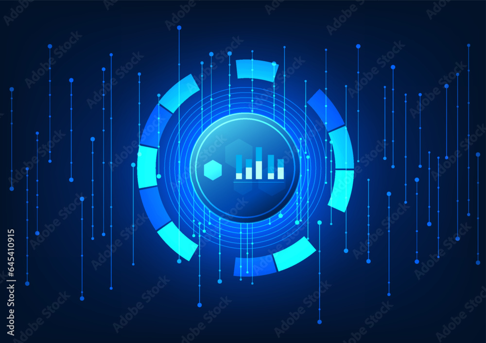 Poster smart technology background there is a technological circle on the side as a bar chart. surrounded b
