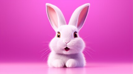  a white rabbit sitting on top of a pink floor next to a pink wall.  generative ai