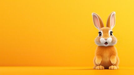 Fototapeta na wymiar a brown rabbit sitting on top of a yellow floor next to a yellow wall. generative ai