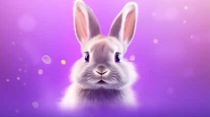 a digital painting of a rabbit with blue eyes and a purple background.  generative ai