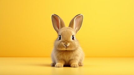 Fototapeta na wymiar a small rabbit sitting on top of a yellow floor next to a yellow wall. generative ai