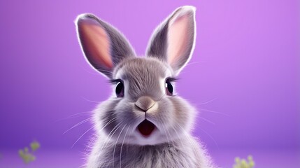  a close up of a rabbit on a purple background with flowers.  generative ai
