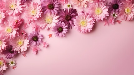  a bunch of pink and white flowers on a pink background.  generative ai